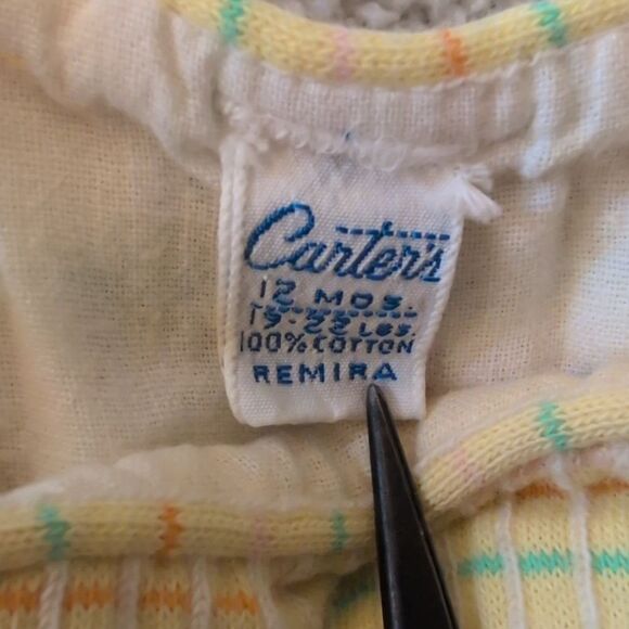 Carter's Infant 70s Vintage Yellow Textured Striped Embroidered‎ Windmill Romper - Picture 3 of 7